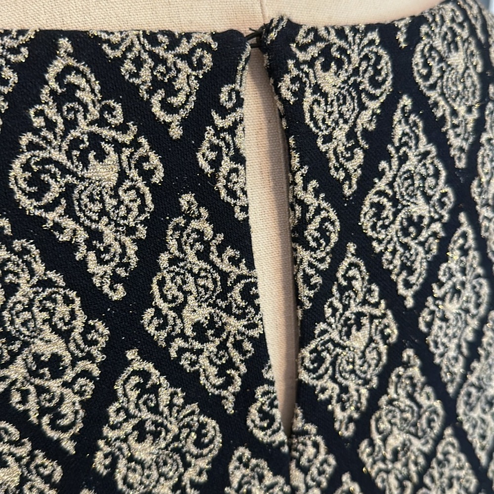 Zara Woman short sleeve gold metallic threading mini jacquard L navy blue dress - Picture 9 of 14